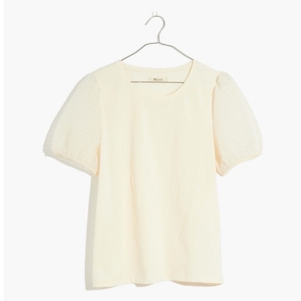 Madewell Striped Sheer Puff Sleeve Knit Shirt Top M Staple Elevated Basic Preppy